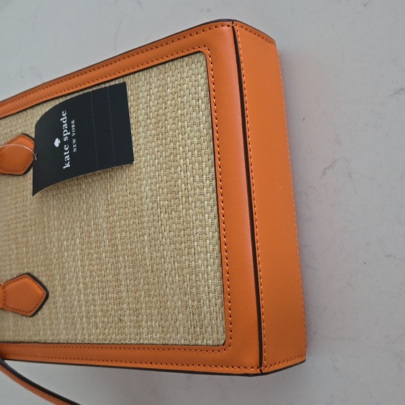 New W/ Tag Kate Spade Ellie Mini Straw Orange Mini Tote Bag Crossbody Top Handle - Picture 5 of 16